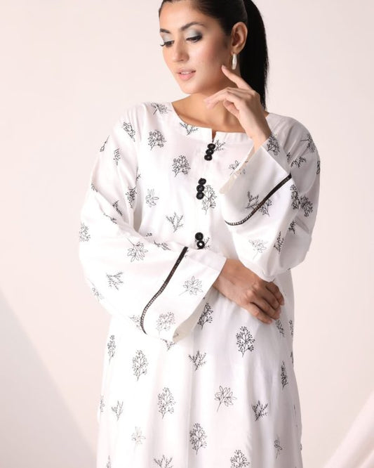 2pcs Flower Printed Stitched Suit